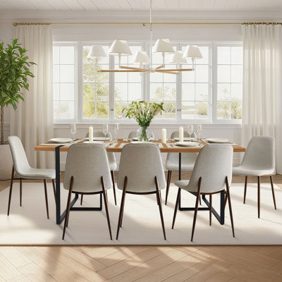 Modern 9-Piece 78.7" Rectangular Dining Table Set With 8 Upholstered Chairs And Metal Legs