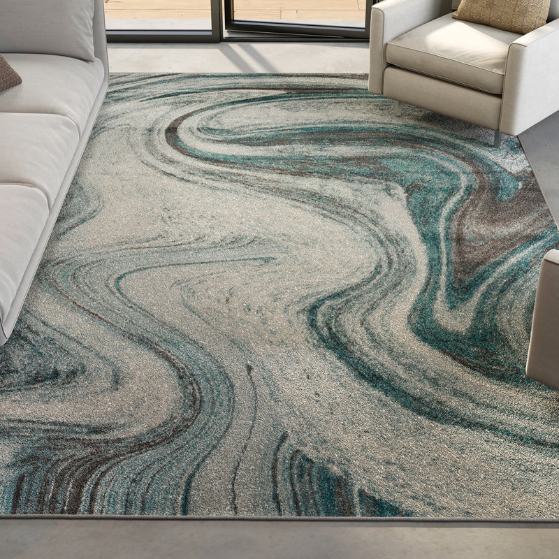Tapis bleu sarcelle Charlee, Rectangle 6 pi 7 po x 9 pi 6 po