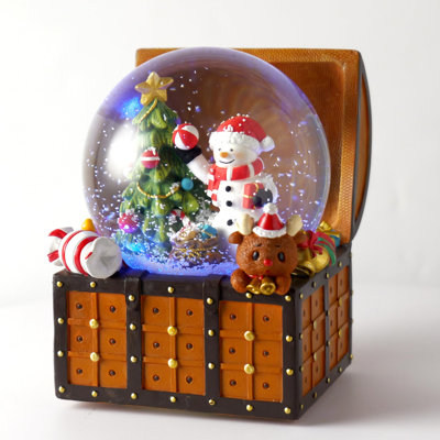 Snowman Treasure Chest Christmas Snow Globe Lantern