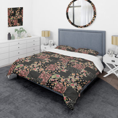 Pink Floral Patchwork - Abstract Duvet Cover Set - Microfiber Polyester