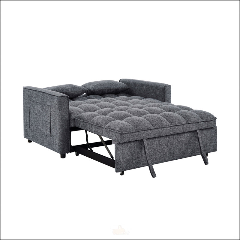 Tufted Convertible Sleeper Sofa With Chaise, 31.1" H x 22.5" W x 61.85" D, Dark Gray
