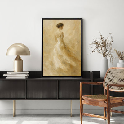 «Soft Neutral Woman Silhouette Elegant Figure Scene», reproduction d'art sur toile encadrée