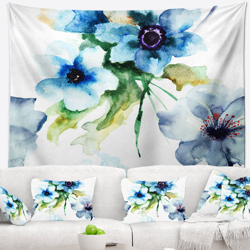 Tapisserie sans couture de fleurs bleues de l'été Floral, H 50 po x l 60 po