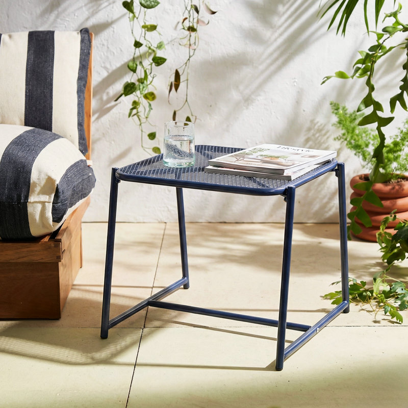 Abram Rectangular Metal Outdoor Side Table , 19.5'' in. W 18'' in. D, 16.25" H x 19.5" W x 18" D, Matte Navy Blue