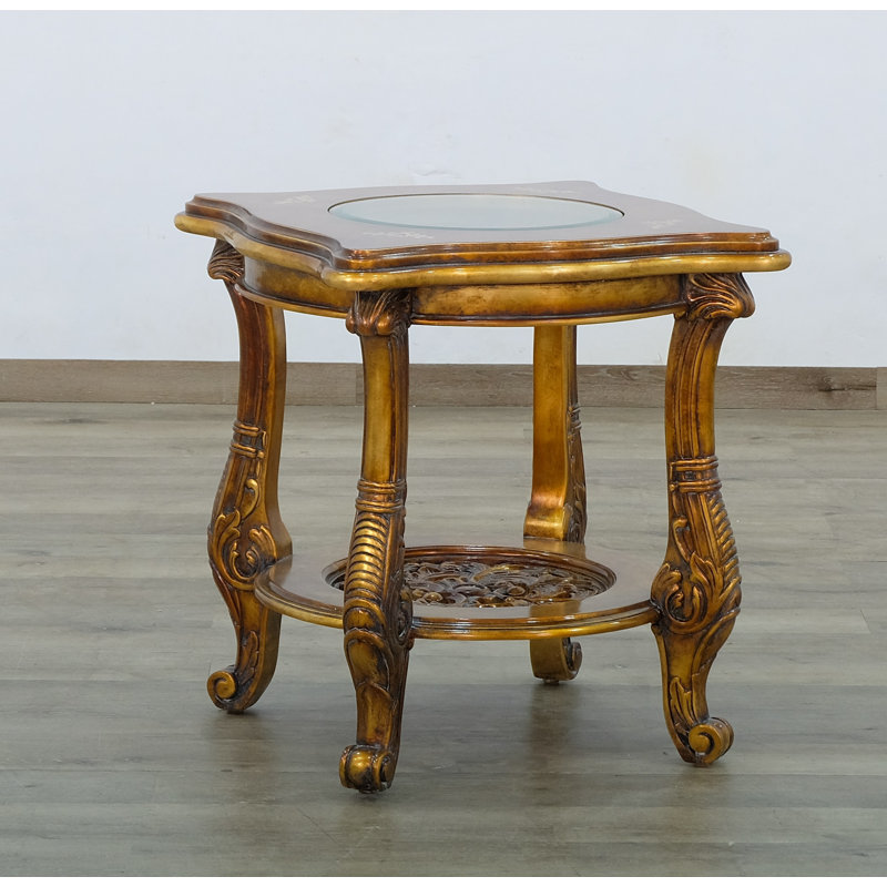 Mahogany and Glass Square End Table with Storage