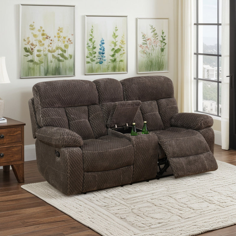 Canapé inclinable pour 3 personnes avec table rabattable et porte-gobelets, microfibre douce