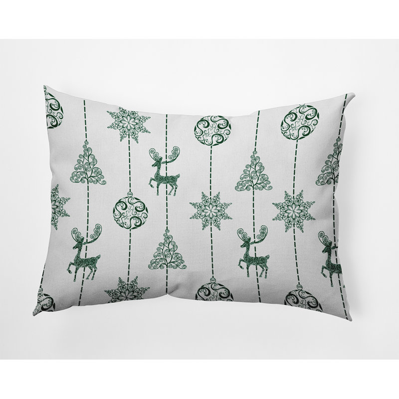 Coussin Christmas Lines, Blanc/vert, H 14 po x l 20 po