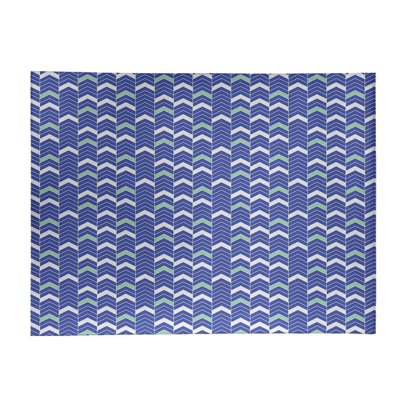 Tapis bleu / blanc doublé à chevrons, Rectangle 9 pi x 12 pi
