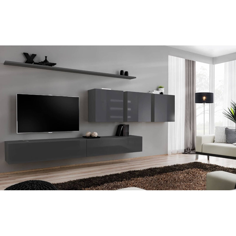 Elenie Unfinished Floating Entertainment Centre for TVs up to 85", Graphite Gloss Front/Graphite Matte Carcass