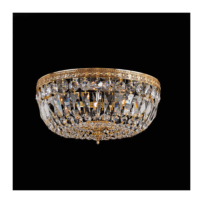 Plafonnier encastré 3 lumières Rossiter, Teck doré taillé à la main, H 7,5 po x l 14 po, Laiton vieilli