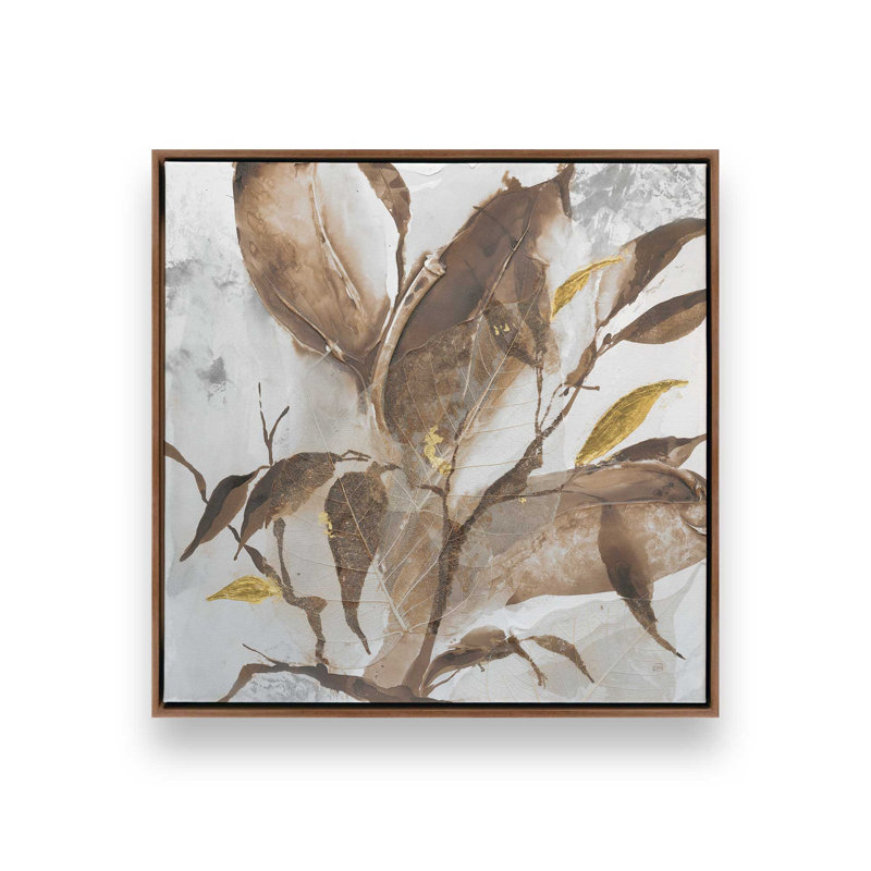 «Gilded Leaf Collage v2 I» par Chris Paschke, reproduction d'art sur toile, H 20 po x l 20 po, Cadre flottant, Brun
