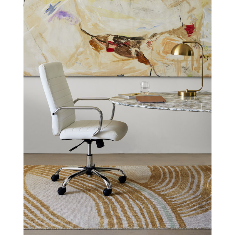 Crescent Rug: Modernist Hand Knotted Rug in Natural/Yellow, Rectange 7'6" x 9'6"