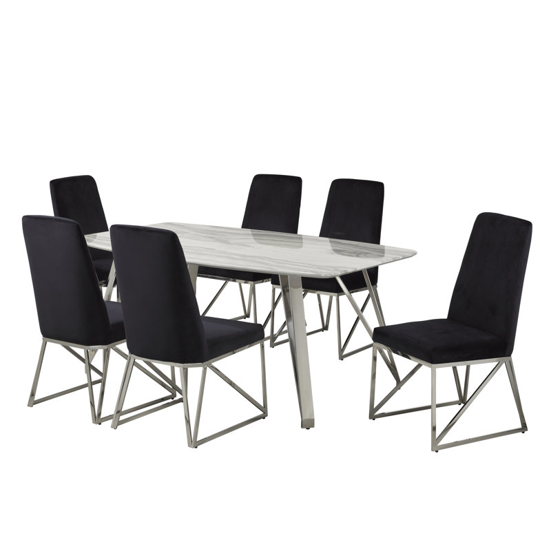 Ensemble de salle à manger 7 pièces, blanc / noir, Noir, 7