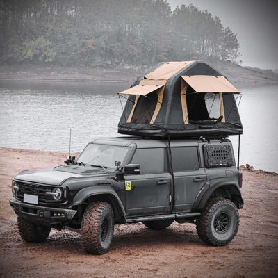 Foldable 2-3 People Amphibious Inflatable Car Roof Top Tent for camping Outdoor Glamping Camping Tent for SUV,Truck( Without Ladder, Two-tone Style)