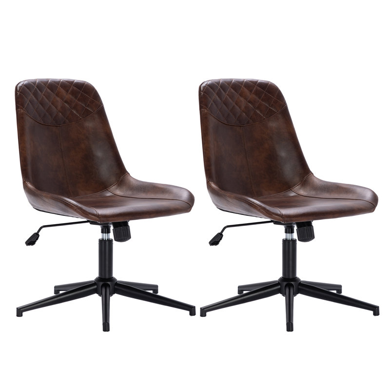 Mariello 23" Wide Adjustable Height Leather Swicel Office Chair With Quilted Backrest, Black, Camel