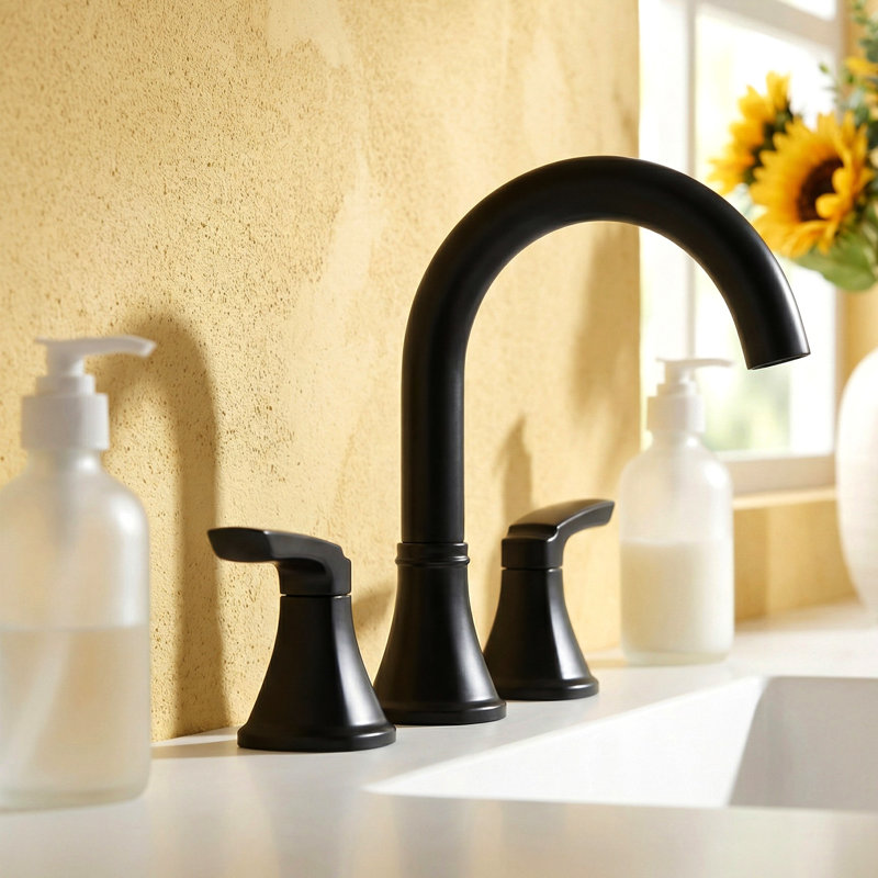 Widespread Bathroom Faucet 3-Hole, 2-Handle Sink Faucet With Pop-Up Drain, Matte Black