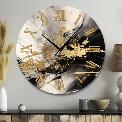 Horloge murale abstraite or et gris Fusion II