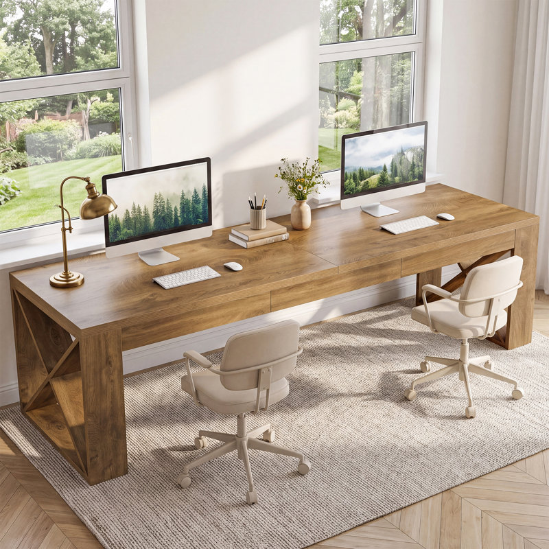Bureau de 75 pouces pour 2 personnes, bureau à domicile très long, bureau rectangulaire