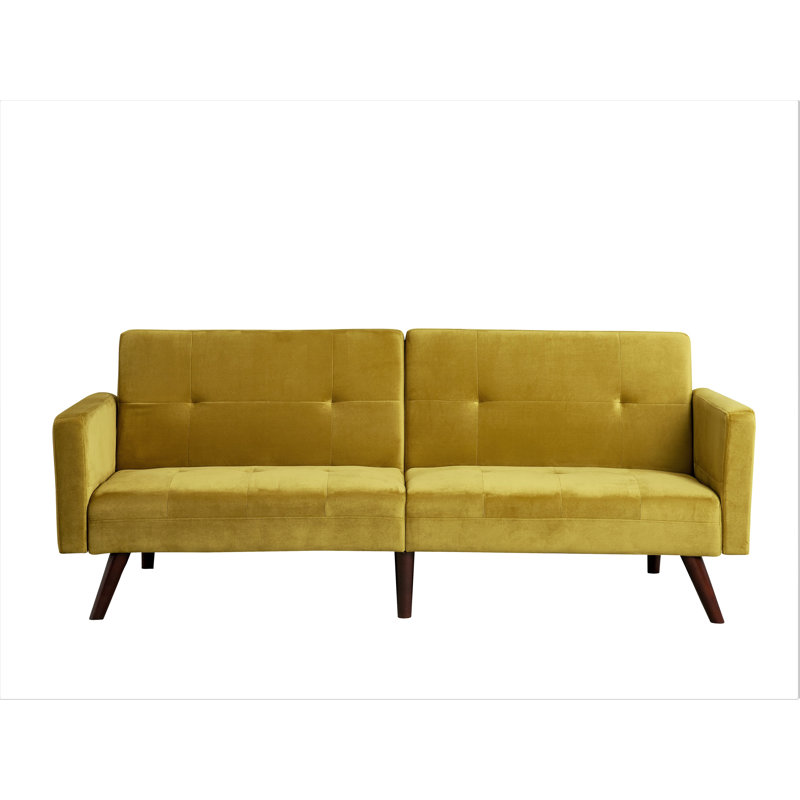 Charmeka 79'' Velvet Sleeper Sofa, Yellow Velvet