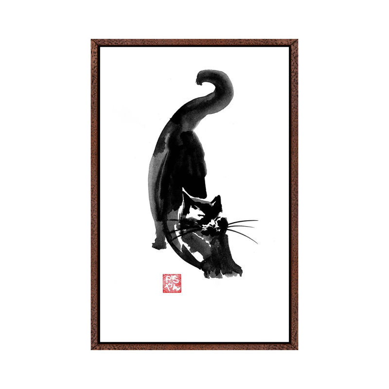 Stretching Cat by Péchane - Print on Canvas, Classic Brown Wood Framed, 66.04 cm H x 45.72 cm W