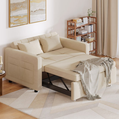 Deluna 55" Reclining Sleeper Sofa, Convertible Sofa Bed with Side Pocket