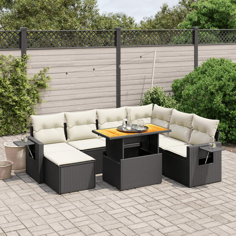 Ensemble de canapé de patio avec coussins 8 pièces Vidaxl, 3x corner + 3x middle + footrest + table, Noir / Crème