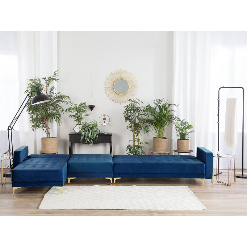 Childers 5 Seater Velvet Sofa Bed, Left Hand Facing, Navy Blue