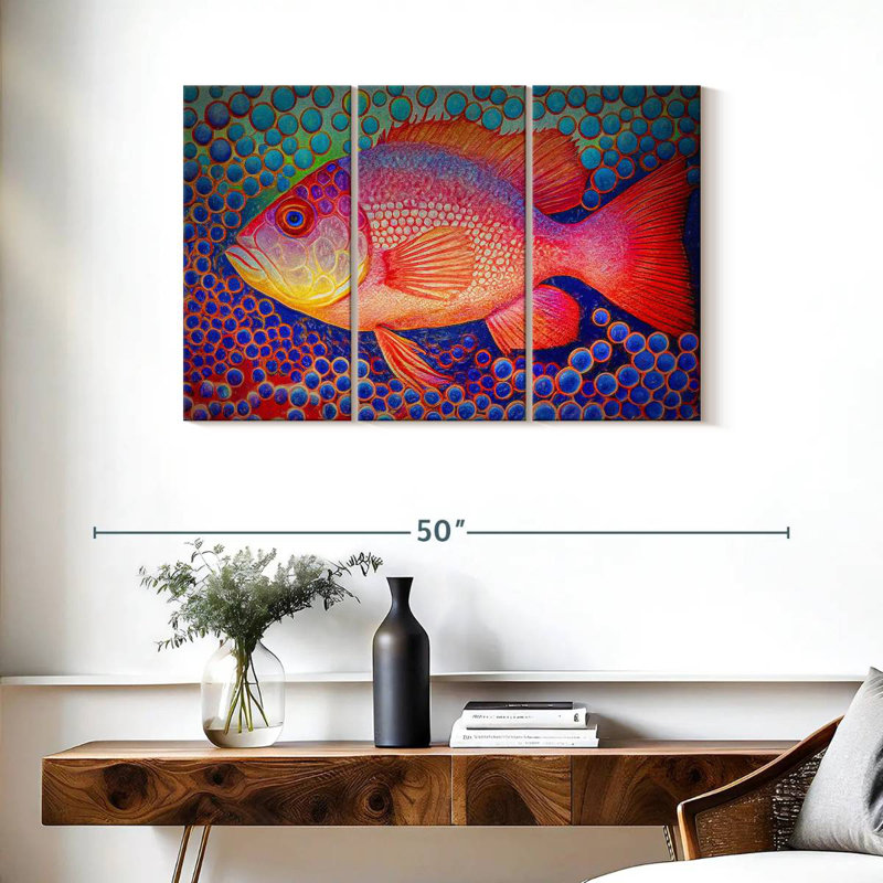 Red Snapper Fish And Abstract Bubbles, 24" H x 38" W