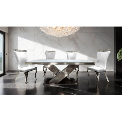 79.4" W Glam Dining Table, Chrome