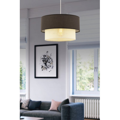 Élégant lustre en métal, blanc et anthracite, 25,6 po x 25,6 po x 25,6 po | Certifié CE, douille E27 (60 W maximum) | Capuchon en coton élégant, parfait pour le salon et la salle à manger, design moderne et qualité supérieure