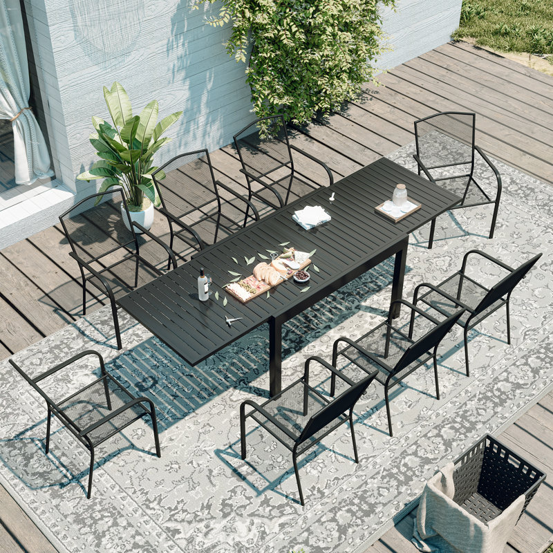 Ensemble repas d'extérieur 9 pièces avec table de salle à manger extensible
