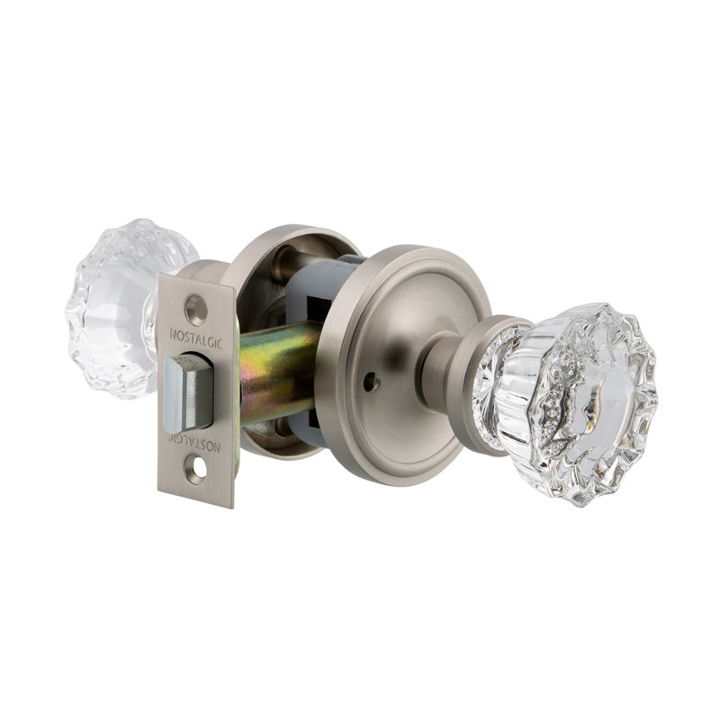 Classic Rosette with Crystal Door Knob, Satin Nickel, 2.375"