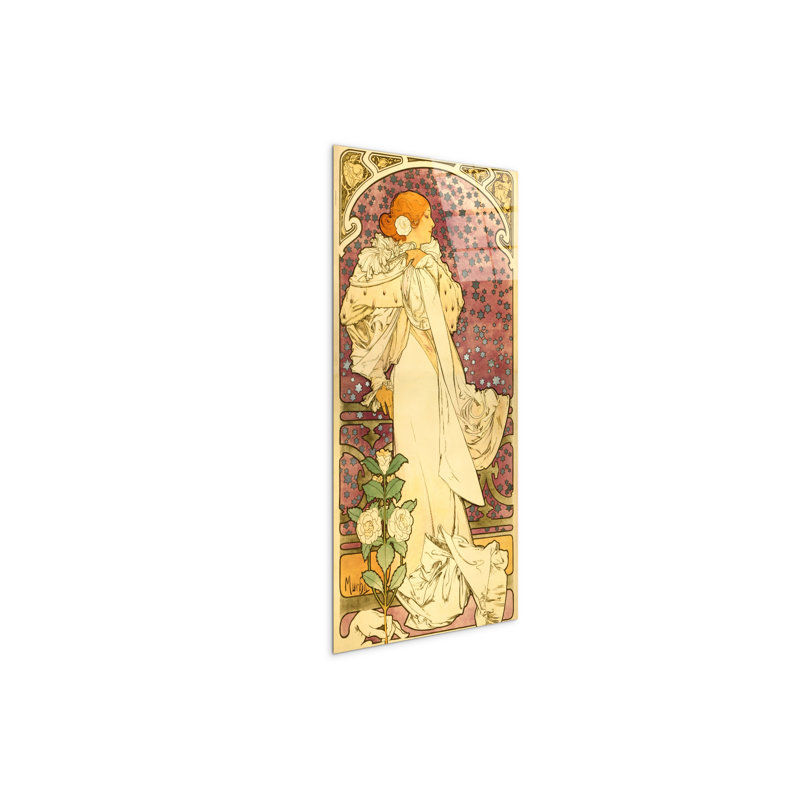 La Dame Aux Camelias By Mucha Alphonse 100cm H X 50cm W CrystalArt Material Acrylic Glass Effect, Frameless Panel Lightweight Ready to Hang