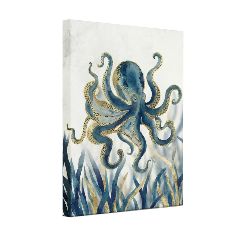 Pieuvre animaux avec tentacules bleues et dorées, H 36 po x l 24 po