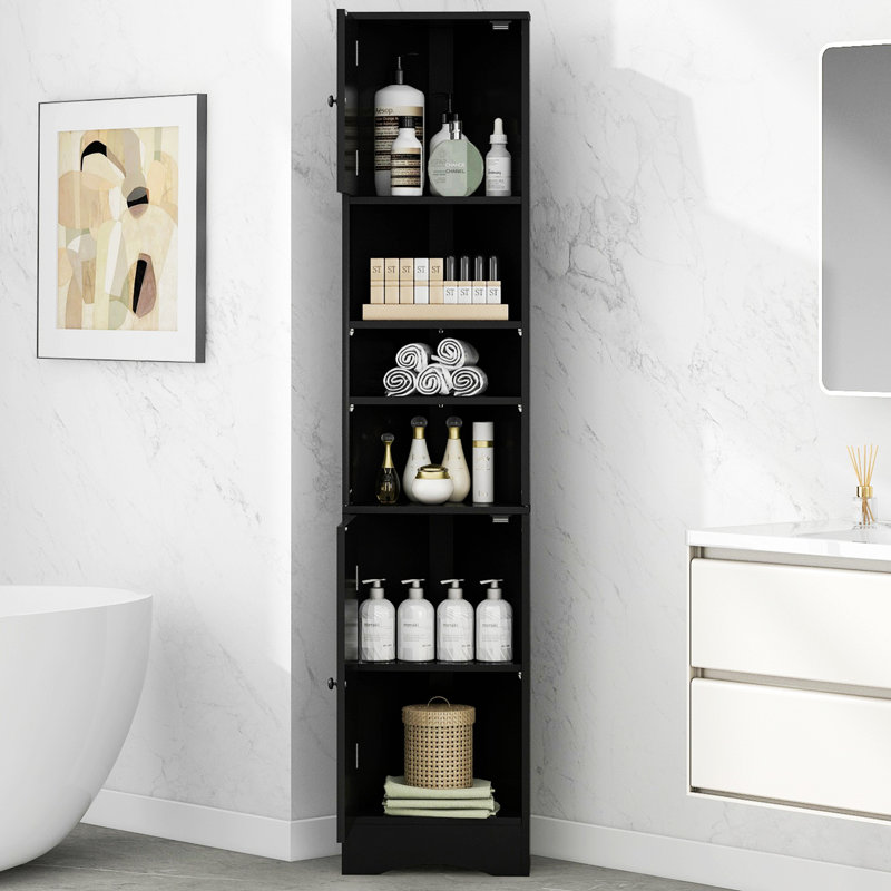 Armoire de coin multifonctionnelle, armoire de rangement haute avec deux portes, armoire d'appoint, Noir