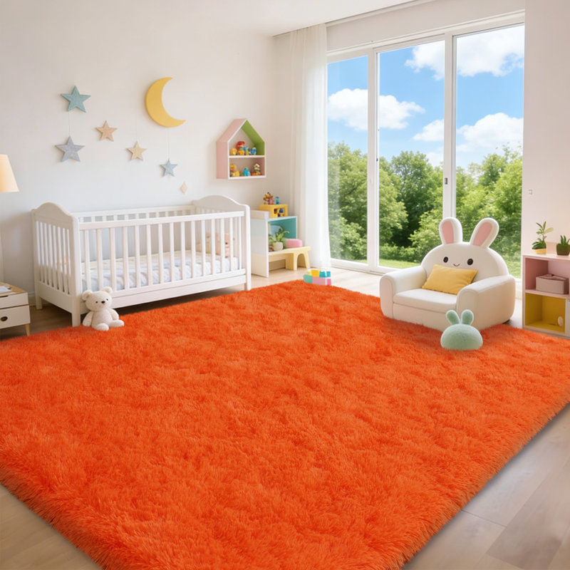 6x9 ft Shag Rugs for Living Room, Soft Orange Area Rug, Non-Slip Carpet for Bedroom Nursery Kids Play Room Dorm Office