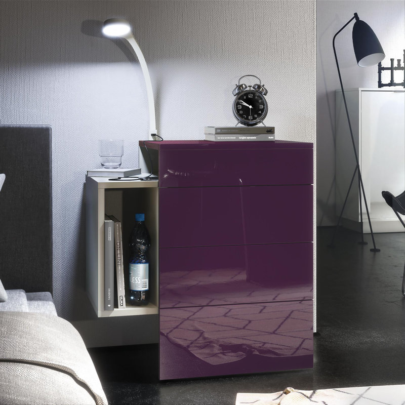 Mcardle 2 Drawer Bedside Table, With LED Flexi light, Blackberry