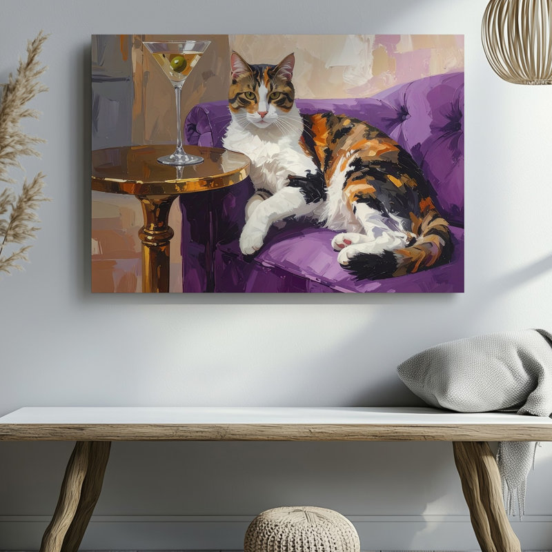 Sophistiqué Calico Cat, félin, élégance et luxe, étreinte murale, toile prête à être accrochée à la galerie, décoration de qualité supérieure