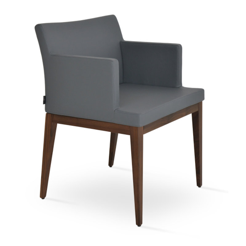 Soho Wood Arm Chair, Walnut, Grey Faux Leather