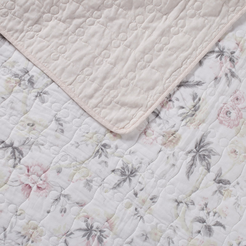Pink Floral Reversible Cotton Twin Quilt Set