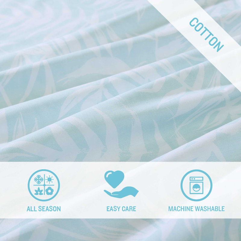 Art of Palms Cotton Comforter Set, Blue Floral, Queen Comforter + 2 Standard Shams