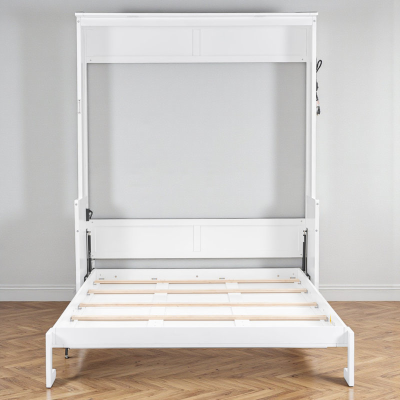 Grand lit escamotable, lit mural peu encombrant avec lumière DEL et station de charge USB, contemporain, chambre à coucher