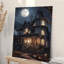 2D Flat, 1pc Gothic Haunted House Wall Art - Spooky Suitable for Halloween Decor with Wrap-Around Wooden Frame Canvas Painting.
