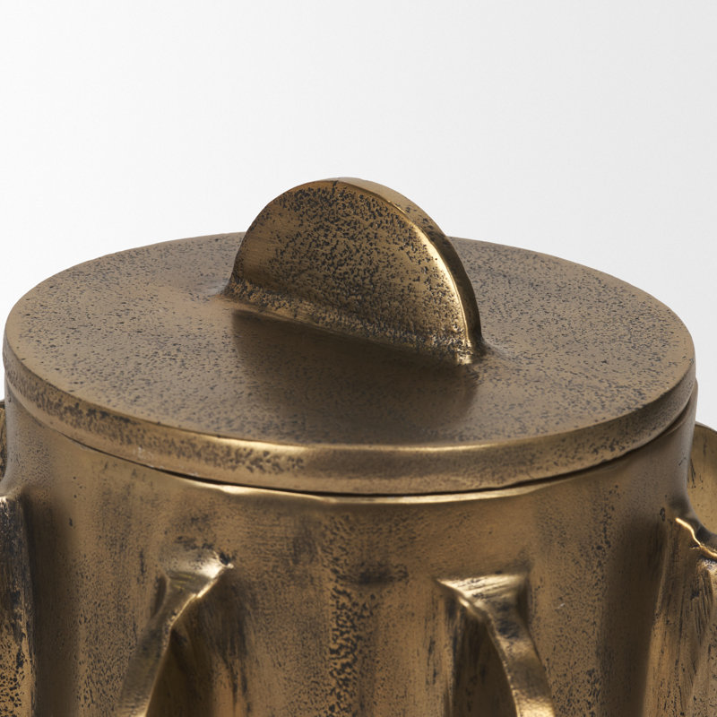Deacon Large Metal Canister With Sculptural Handles, Antique Brass, 8.5" H x 8.25" W x 8.25" D