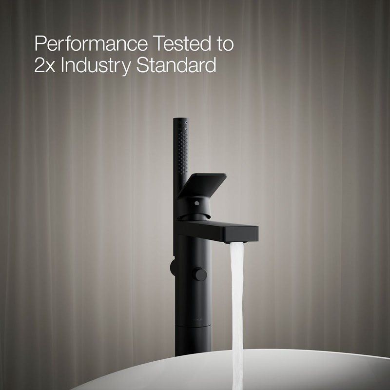 Parallel Floor-Mount Bath Filler Trim With Handshower, Matte Black