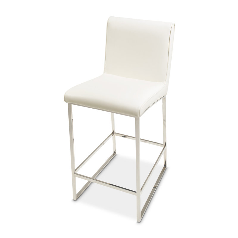 Sleek Chrome 32.5'' Counter Stool with Glossy White Vinyl Upholstery