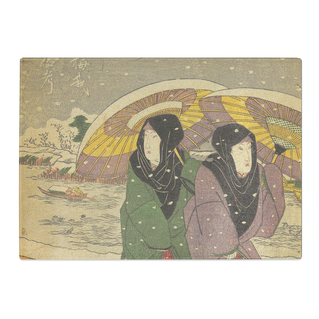 Tempered Glass Ladies in the Snow by Utagawa Kunisada Chopping Board