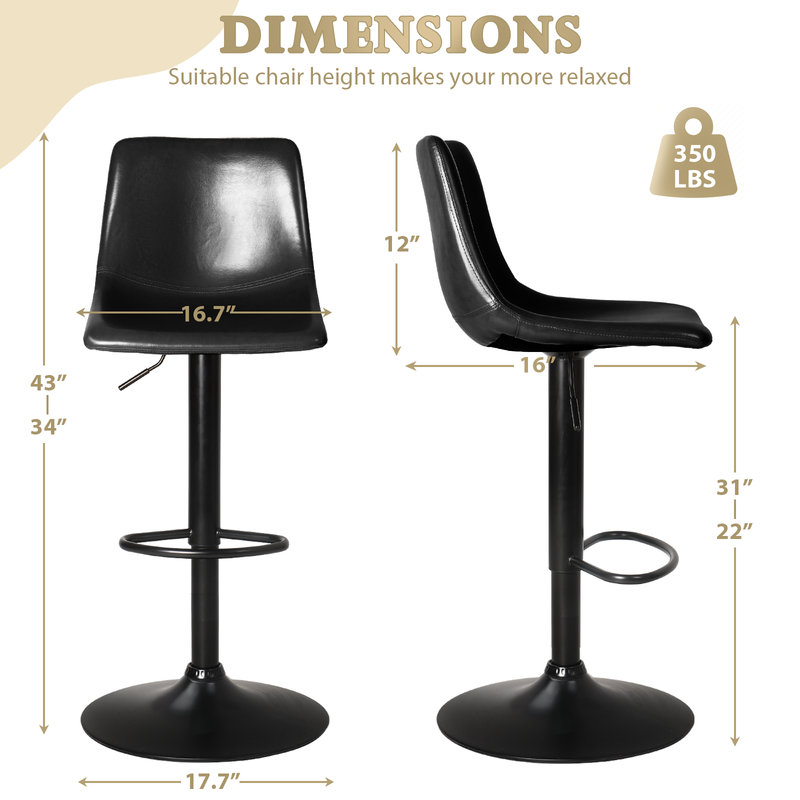 Set of 4 Adjustable Bar Stools, Black