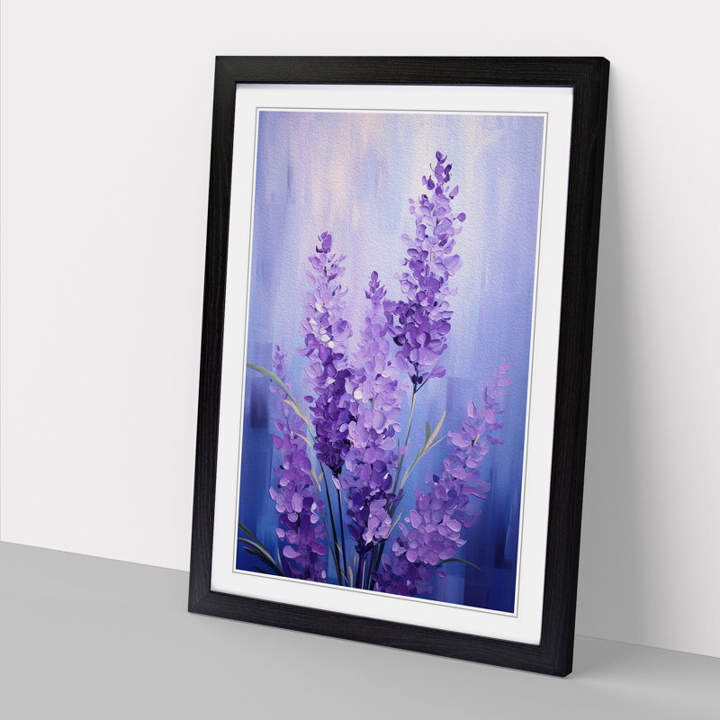 Lavender Flower Modern - Single Picture Frame Print on Wood, 34cm H x 25cm W x 2cm D, Black Framed