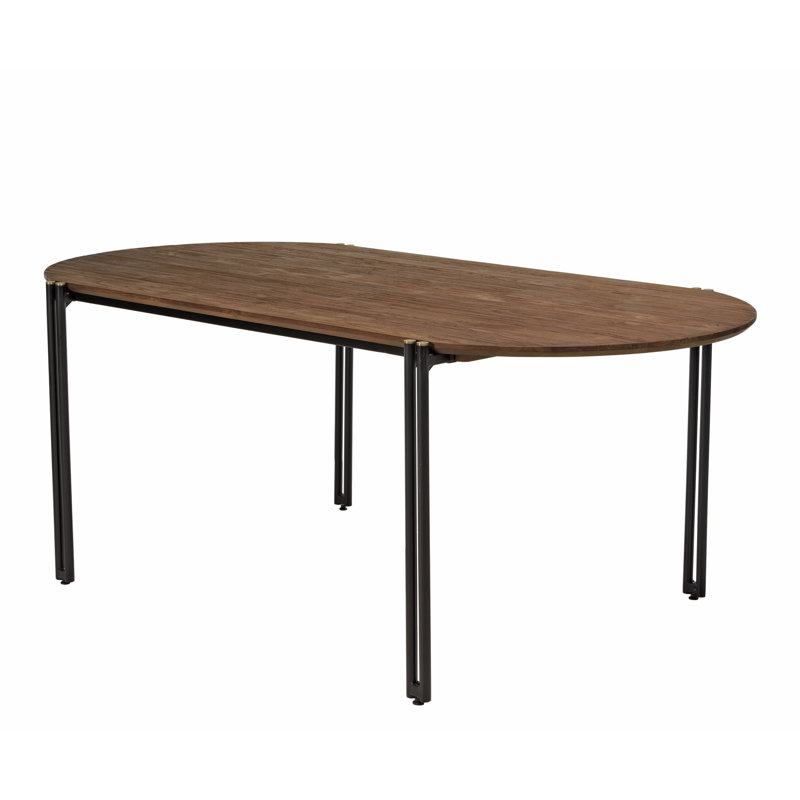 Aalaysia Teak Oval Solid Wood Top Metal Base Dining Table